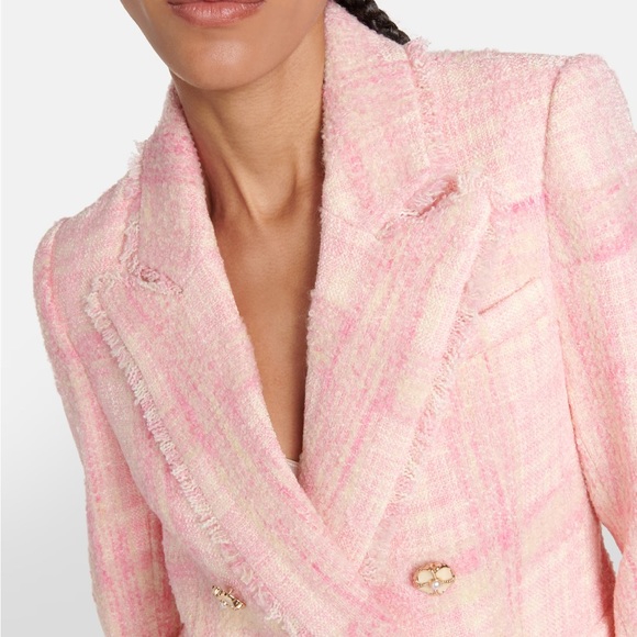 BNWT LOVESHACKFANCY Denison Double Breasted Pink Tweed Jacket Size 0 - Picture 2 of 6